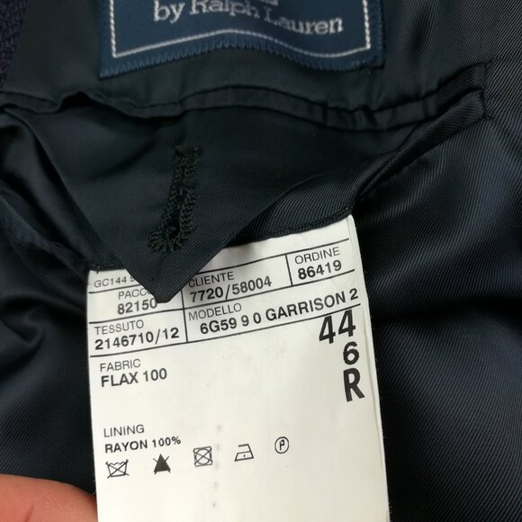 Polo Ralph Lauren Corneliani Blazer Sport Coat Flax Linen Blue Herringbone 44R - Picture 8 of 13